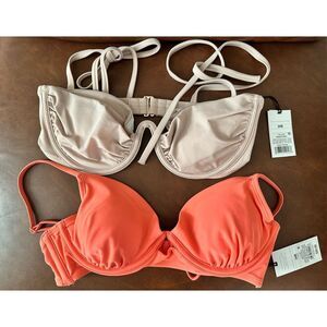Shade & Shore 2x Bikini Tops Size 34B Coral and Beige New